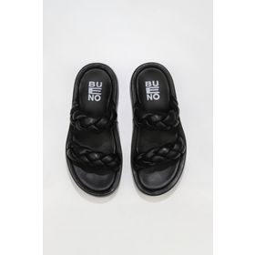 Bueno Shoes 01WU4640 Siyah Deri Kadın Dolgu Topuklu Terlik