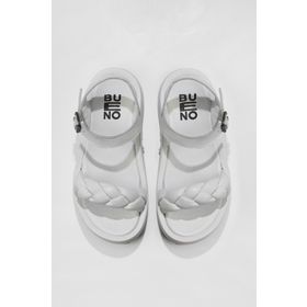 Bueno Shoes 01WU4641 Beyaz Deri Kadın Dolgu Topuklu Sandalet