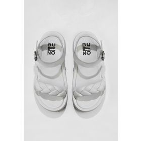 Bueno Shoes 01WU4641 Beyaz Deri Kadın Dolgu Topuklu Sandalet