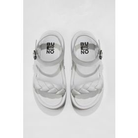 Bueno Shoes 01WU4641 Beyaz Deri Kadın Dolgu Topuklu Sandalet