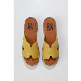 Bueno Shoes 01WU5105 Sarı Deri Dolgu Topuklu Espadril Kadın Terlik