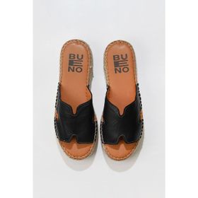 Bueno Shoes 01WU5105 Siyah Deri Dolgu Topuklu Espadril Kadın Terlik