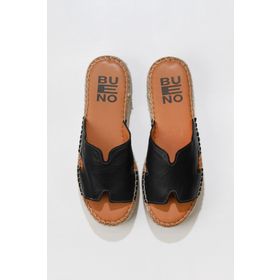 Bueno Shoes 01WU5105 Siyah Deri Dolgu Topuklu Espadril Kadın Terlik