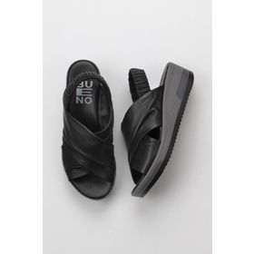 Bueno Shoes 01WU5700 Siyah Deri Kadın Dolgu Topuklu Sandalet