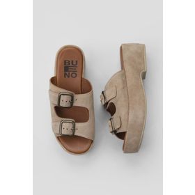 Bueno Shoes 01WU6013 Taba Açık Süet Kadın Dolgu Topuklu Terlik