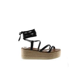 Bueno Shoes 01WU6100 Siyah Deri Kadın Dolgu Topuklu Sandalet