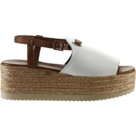 Bueno Shoes 01WU6103 Beyaz Kahve Deri Kadın Dolgu Topuklu Espadril Sandalet
