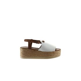 Bueno Shoes 01WU6103 Beyaz Kahve Deri Kadın Dolgu Topuklu Espadril Sandalet