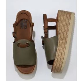 Bueno Shoes 01WU6103 Yeşil Kahve Deri Kadın Dolgu Topuklu Espadril Sandalet