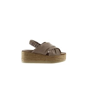 Bueno Shoes 01WU6105 Gri Deri Kadın Dolgu Topuklu Espadril Sandalet