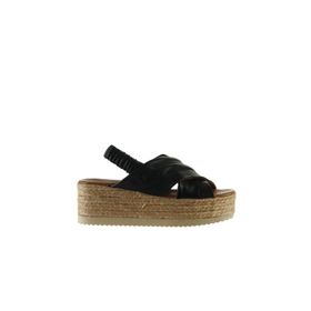 Bueno Shoes 01WU6105 Siyah Deri Kadın Dolgu Topuklu Sandalet