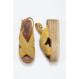 Bueno Shoes 01WU6115 Sarı Deri Kadın Dolgu Topuklu Espadril Sandalet