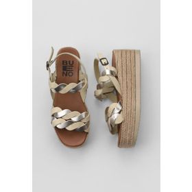 Bueno Shoes 01WU6119 Sarı Parlak Deri Kadın Dolgu Topuklu Espadril Sandalet