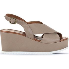Bueno Shoes 01WU7001 Gri Deri Kadın Dolgu Topuklu Sandalet