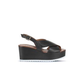 Bueno Shoes 01WU7001 Siyah Deri Kadın Dolgu Topuklu Sandalet