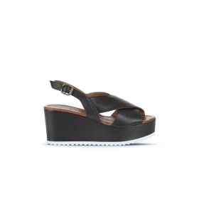 Bueno Shoes 01WU7001 Siyah Deri Kadın Dolgu Topuklu Sandalet
