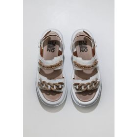 Bueno Shoes 01WU7300 Beyaz Deri Kadın Dolgu Topuklu Sandalet
