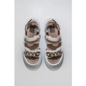 Bueno Shoes 01WU7300 Beyaz Deri Kadın Dolgu Topuklu Sandalet