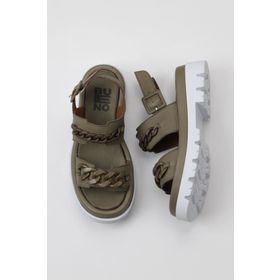 Bueno Shoes 01WU7300 Haki Deri Dolgu Topuklu Kadın Sandalet