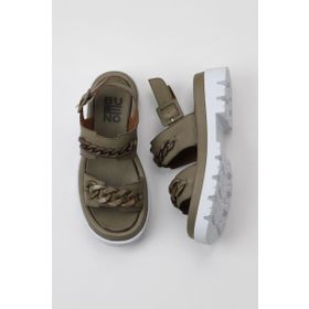 Bueno Shoes 01WU7300 Haki Deri Dolgu Topuklu Kadın Sandalet