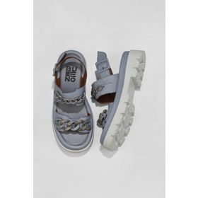 Bueno Shoes 01wu7300 Mavi Deri Dolgu Topuklu Kadın Sandalet