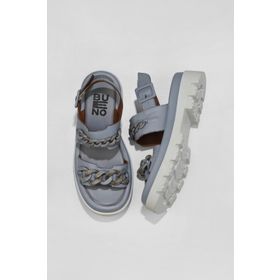 Bueno Shoes 01wu7300 Mavi Deri Dolgu Topuklu Kadın Sandalet
