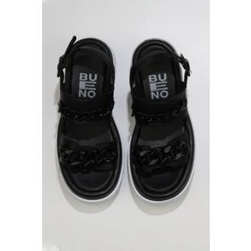 Bueno Shoes 01wu7300 Siyah Deri Kadın Dolgu Topuklu Sandalet