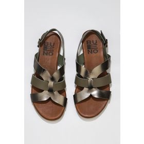 Bueno Shoes 01WU7422 Haki Parlak Deri Kadın Düz Sandalet