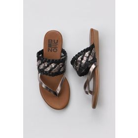 Bueno Shoes 01WU7448 Gri Siyah Parlak Deri Kadın Parmak Arası Terlik