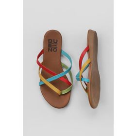Bueno Shoes 01WU7458 Yeşil Multi Deri Kadın Parmak Arası Terlik