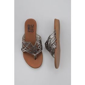 Bueno Shoes 01WU7460 Gümüş Parlak Deri Kadın Parmak Arası Terlik