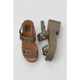 Bueno Shoes 01WU8105 Yeşil Deri Kadın Dolgu Topuklu Sandalet