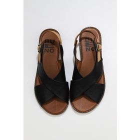 Bueno Shoes 01wu8213 Siyah Bej Deri Düz Kadın Sandalet