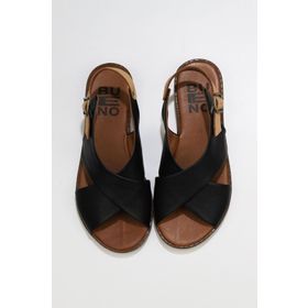 Bueno Shoes 01wu8213 Siyah Bej Deri Düz Kadın Sandalet