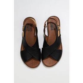 Bueno Shoes 01wu8213 Siyah Bej Deri Düz Kadın Sandalet