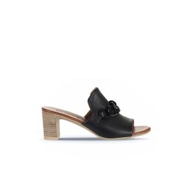 Bueno Shoes 01WU9502 Siyah Kahverengi Bej Deri Kadın Topuklu Terlik