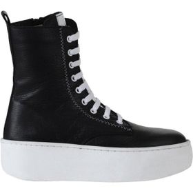 Bueno Shoes 01WV5500 Siyah Beyaz Deri Kadın Dolgu Topuklu Bot
