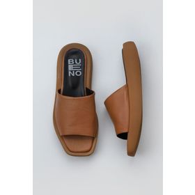 Bueno Shoes 01WY1000 Taba Koyu Deri Kadın Dolgu Topuklu Terlik