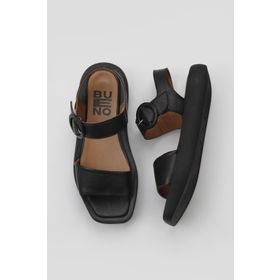 Bueno Shoes 01WY1002 Siyah Kahverengi Deri Kadın Dolgu Topuklu Sandalet