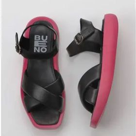 Bueno Shoes 01WY1009 Siyah Fuşya Deri Dolgu Topuklu Kadın Sandalet