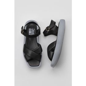 Bueno Shoes 01WY1009 Siyah Mavi Deri Kadın Dolgu Topuklu Sandalet