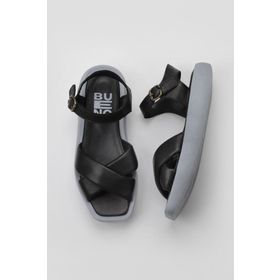Bueno Shoes 01WY1009 Siyah Mavi Deri Kadın Dolgu Topuklu Sandalet
