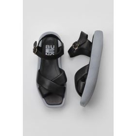 Bueno Shoes 01WY1009 Siyah Mavi Deri Kadın Dolgu Topuklu Sandalet
