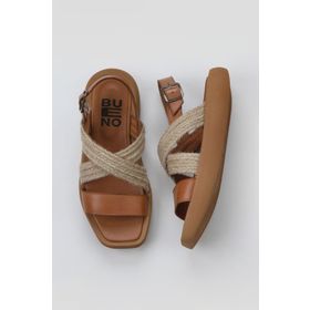 Bueno Shoes 01WY1011 Taba Hasır Koyu Deri Kadın Sandalet