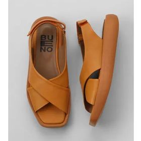 Bueno Shoes 01WY1012 Turuncu Deri Kadın Dolgu Topuklu Sandalet