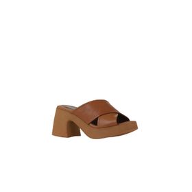 Bueno Shoes 01WY12201 Taba Koyu Deri Kadın Topuklu Terlik