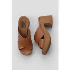Bueno Shoes 01WY12201 Taba Koyu Deri Kadın Topuklu Terlik