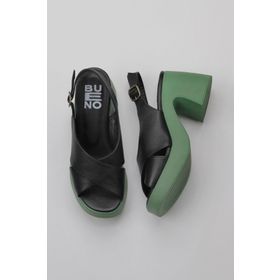 Bueno Shoes 01WY12202 Siyah Koyu Yeşil Deri Kadın Dolgu Topuklu Ayakkabı