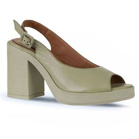 Bueno Shoes 01WY12300 Haki Deri Topuklu Kadın Sandalet