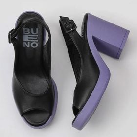 Bueno Shoes 01WY12300 Siyah Lila Deri Kadın Topuklu Sandalet
